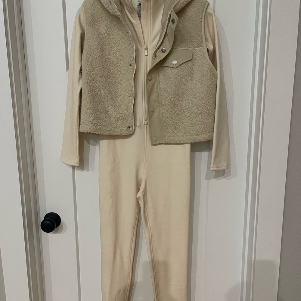 Mono B Cream and Tan Pantsuit with Tan Vest